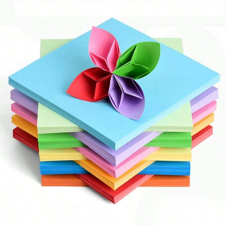 100 lembar Kertas Origami Persegi Berwarna, Aneka Warna, Datar dan Mudah Dilipat, Warna Cerah Tidak Pudar. Cocok untuk Kerajinan DIY, Dapat dilipat menjadi Burung Bangau, Bunga, Hati, Pesawat Kertas, Kerajinan Potong Kertas, Bahan Kerajinan Tangan, Tebal dan Tahan Lama - Origami - View 1
