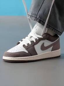 Nike Big Kids AIR JORDAN 1 Low-Top Retro Sports Skate Shoes - White/Brown Gray - View 5
