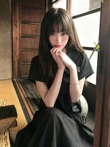 女款白色短袖上衣 夏季蝴蝶結綁帶修身甜美上衣 黑色 - 黑色 - 查看 3