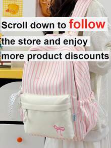 1pc Women's Striped Backpack, Fashionable Casual School Bag Suitable For College, Vacation, Travel And Outdoor Sports - Multicolor - View 2
