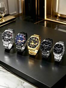 5pcs/Set Casual Business Men's Watch Set, Stainless Steel With Calendar, Best Gift For Father/Boyfriend, Suitable For Daily Wear - Multicolor - View 4