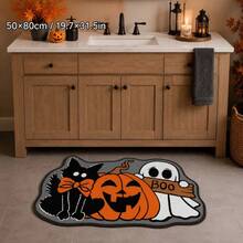 1pc Halloween Black Cat Pumpkin Alien Shaped Doormat, Soft Cute Black Cat, Quirky Pumpkin And Adorable Ghost Combination Design, Instantly Creating Halloween Atmosphere, Perfect For Fun Holiday Entryway Corner. Suitable For Decorative Rug, Bedroom Decor, Small Rug, Carpet, Home Decor, Living Room Rug, Living Room Small Rug, Bedroom Rug, Living Room Home Decor, Outdoor Rug, Washable Rug - Multicolor - View 4