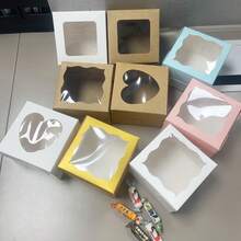 10pcs 4*4*2.5in Birthday Wedding Home Party Festival Heart-Shaped Wavy Transparent Window Dessert Table Gift Baking Pastry Packaging Box Thickened Cardboard Foldable Storage Gift Box Brown / White / Pink / Gold Multi-Color Optional - View 8