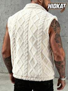 Autumn/Winter Men's Plush Vest, Stand Collar Sleeveless Quilted Waistcoat Jacket, Suitable For Casual Daily Wear - Apricot - View 2
