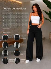 BNB Women's Wide Leg Jeans High Waist Elegant Outfits Premium Twill - 黑色 - 查看 7