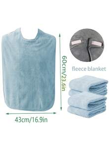 1pc Gray Blue Double-Sided Fleece Adult Dining Bib, Washable & Adjustable, Anti-Stain Meal Bib For Elderly, Clothing Protector - A - View 3