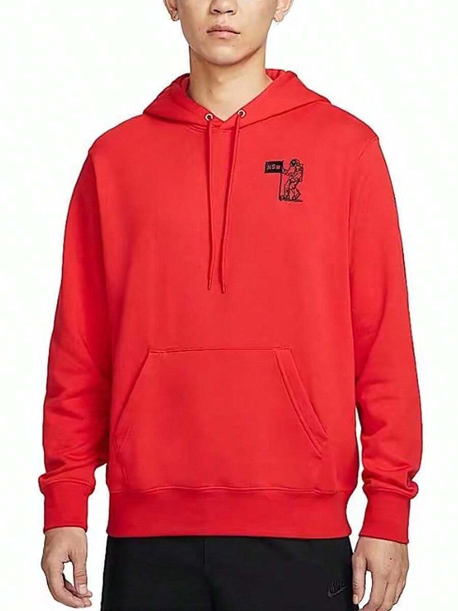 Nike Club Men's Astronaut Embroidered Hoodie Logo Letter Fashion Back Planet Graphic Print Loose Fit Sports Sweatshirt Red - Red - View 1
