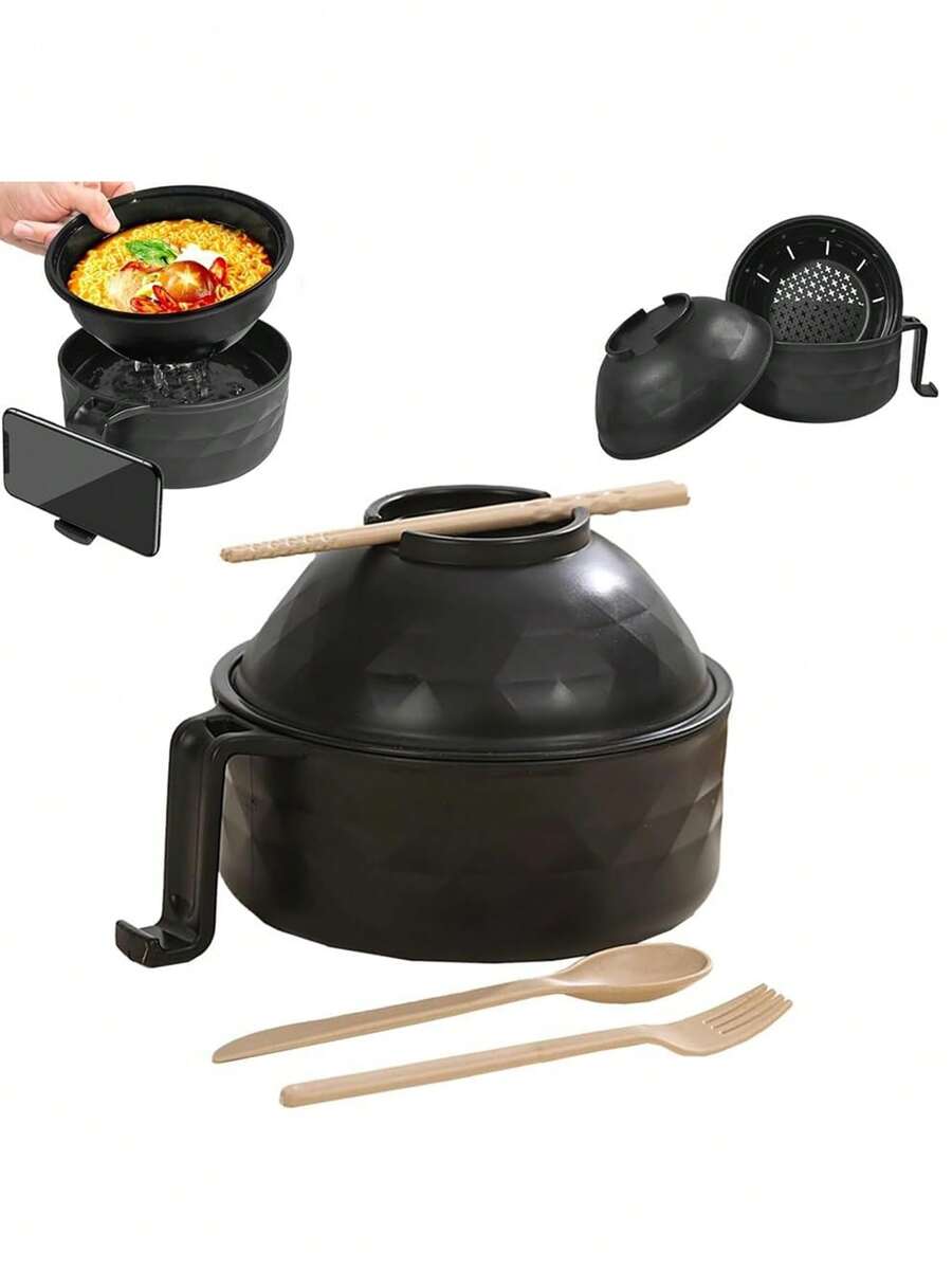 1 Set Mangkuk Ramen Microwave dengan Sumpit, Garpu, dan Sendok, Perlengkapan Penting untuk Asrama Mahasiswa dan Apartemen - MultiWarna - View 1