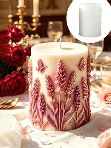 Reusable Lavender Pattern Cylindrical Silicone Candle Mold Fragrance Candle Gypsum Resin Craft Mould DIY Fresh Gentle Home Decor Creative Present For Valentine Wedding Holiday - A - View 4