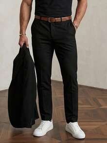 DAZY Summer Lightweight Cargo Pants, Men's Solid Color Commuter Casual Straight Leg Long Pants, Belt Not Included - Black - View 3