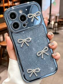 Casing Ponsel Mewah Lucu Berkilau dengan Hiasan Pita Berlian Imitasi, Kompatibel dengan iPhone 17 Pro Max 17 Pro 17 16 Pro Max 16 Pro 16 15 Pro Max 15 Pro 15 14 13 17 Air, Cocok untuk Anak Perempuan dan Wanita, dengan Tepi Bergelombang dan Bahan Lembut, Hadiah untuk Anak Perempuan dan Wanita. - Biru - View 1