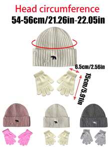 3pcs Autumn/Winter New Polar Bear Distressed Knit Hat & Gloves Set, Oversized Knit Beanie With Ear Flaps For Boy & Girls, Outdoor Outfit - Multicolor - View 6