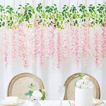 1/3/6/12/18/24pcs Pink Artificial Wisteria Hanging Flowers Garland 3.75 FT Silk Wisteria Vine Flower Strings Trailing Vines Faux Flowers Fake Plants Romantic Floral Rattan Cottagecore Decoration UV‑Resistant For Wedding Arch Decor Wall Hanging Decor - Baby Pink - View 5