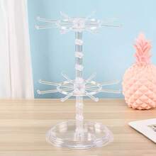 1pc Adjustable 2-Tier Rotating Keychain Display Rack, Multi-Functional Plastic Desktop Storage Organizer, Suitable For Storing Keychains, Badges, Jewelry, Necklaces, Bracelets And Pendants, Multi-Purpose Collectibles And Awards Rack, Perfect For Valentine's Day, Sun Protection, Travel And Back To School - Clear - View 9