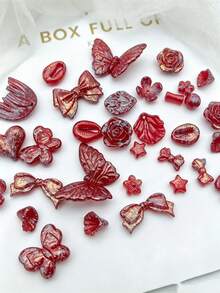 Cuentas de resina estampadas vintage con mariposa encantadora, rosa, lazo y forma de corazón para hacer pulseras, llaveros y accesorios para el cabello DIY - Multicolor - Ver 5