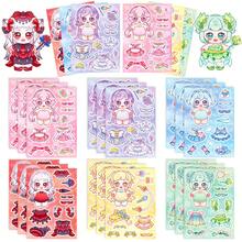 6pcs Cute Chibi Plush Doll DIY Dress Up Stickers, Lovely Paper Doll Collage Stickers, Creative Handmade Gift For Girls, Quiet Book Craft Supply - Multicolor - View 3