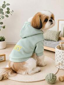 PETCIRCLE 1PC Pet Clothes Small Dog Puppy Cute Pet Windproof Cold-Proof Hooded Simple Solid Color Letter Print Sweatshirt Series Yellow SECURITY + Solid Color Sweatshirt - Bean Green - Multicolor - View 1
