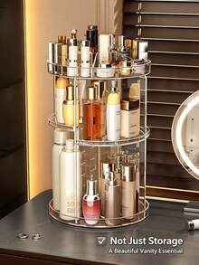 1 Set Cosmetic Storage Rack, 360° Rotating Makeup Organizer, Transparent Acrylic Adjustable Rotating Cosmetic Holder, Large Capacity Makeup Storage Box And Brush Organizer, Suitable For Vanity Tabletop (Transparent) - View 3