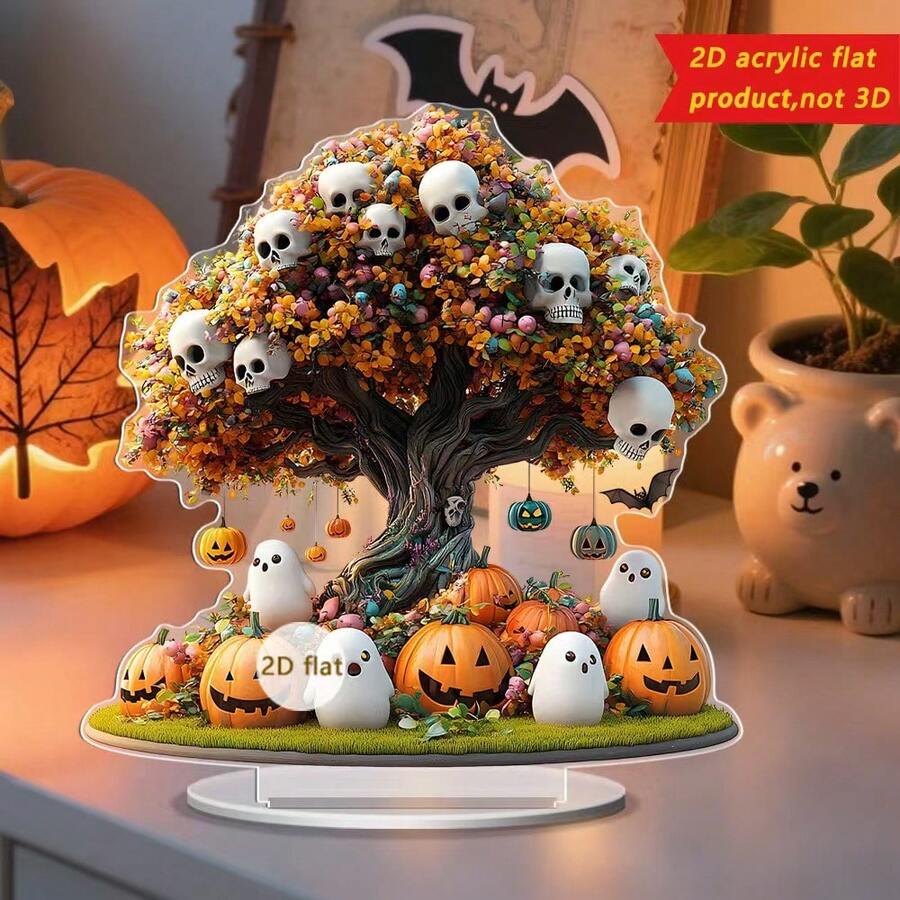 Halloween Pumpkin Ghost Skeleton Decorative Tree 2D Acrylic Home Living Room Desktop Ornament Holiday Prop - C - View 1