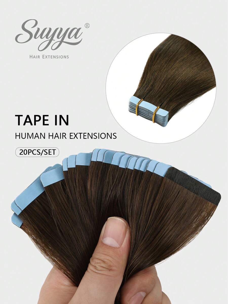 SUYYA Seamless Skin Weft Adhesive Glue Tape In 100% Rambut Manusia Asli Remy Balayage Lurus Ekstensi Rambut Berkualitas Salon Untuk Wanita - S4 - View 1