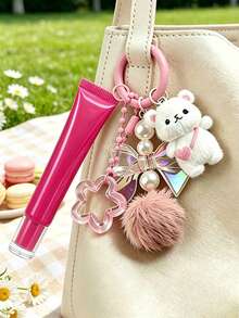 Cute Korean Plush Ball Keychain, Fashionable Diagonal Lip Gloss Tube Keychain, Spring Ring Keychain, Resin Fluffy 3D Heart-Shaped Teddy Bear Keychain, Key Pendant, Car Hanging Ornament, Refillable Cosmetic Container, Squeeze Dispenser Bottle, Lip Gloss Keychain, Personal Makeup Storage, Birthday Gift, Mother's Day Gift, Back To School Gift, Wedding Accessory, Travel Essential, Summer Essential, Back To School Essential - Multicolor - View 13