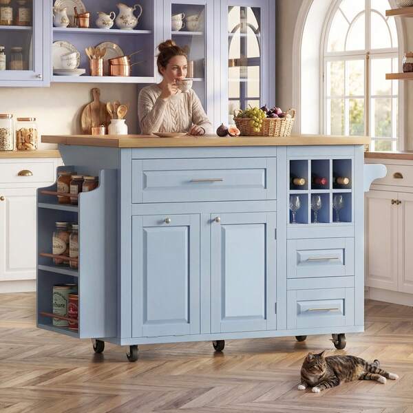 Ergonomic Kitchen Cart With Drawers And Snack Shelf, Side Snack Rack And Trash Container