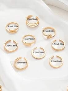 9pcs Open Toe Rings Fashion Elegant Hammered Rhinestone Women's Toe Rings Summer Beach Vacation Date Gift Daily Casual And Party Matching (No Box) - Golden - View 7