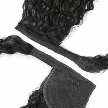 BINF Afro Curly Ponytail Brazilian Human Hair Wrap Around Clip In Hairpiece Remy Pony Tail Body Wave Ponytail Straight Ponytail Magic Wrap Around Ponytail Hair Extensions - Natural Black - View 4