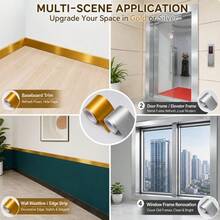 DIY Soft Decor 10cm Wide Self-Adhesive Metal Baseboard Tape, Gold & Silver Dual-Color Strong Adhesive Backing Strip For Window Sill, Door Frame, TV Background, Furniture Edge Decoration - Lasi-yin - View 6