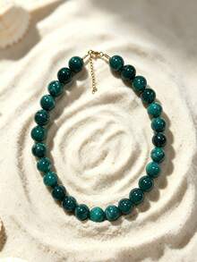 1pc European And American Bohemian Round Geometric Cloud Multicolor Beaded Necklace, Stainless Steel 18K Gold Lobster Clasp, Gift & Daily Wear - Handmade Resin Beaded Stainless Steel Necklace - View 36