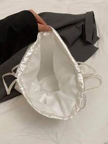 Fashionable Versatile Solid Color PU Drawstring Backpack, Large Capacity For Travel, Vacation, Back To School, Youth Campus, Suitable For Primary, Middle, High School And College Students - Beige - View 5