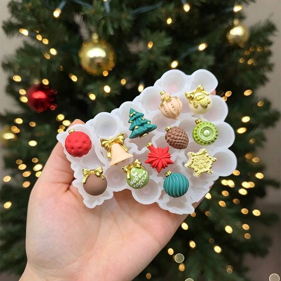 1pc 24-Cavity Mini Christmas Decoration Silicone Mold - Includes Mini Snowflake, Pine Cone, Christmas Tree, Bell And Ball Styles, Suitable For DIY Aromatherapy Candles, Handmade Soap, Epoxy Resin, Plaster Diffuser Stones And Christmas Winter Home Decor Crafts