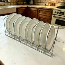 7-Slot Stainless Steel Pot Lid Organizer, Multi-Function Metal Storage Rack For Cutting Boards, Baking Molds And Kitchen Utensils, Space-Saving Draining Rack, Fits Cabinet Doors, Sinks, Countertops And Pantries, Practical Home Kitchen Storage Accessory - White - View 8