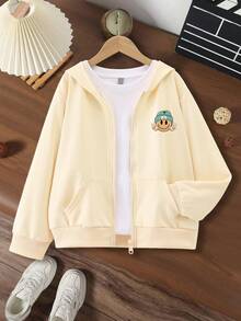 2pcs/Set Big Boys Hooded Sweatshirt Set, Face & Letter Print, Paired With Simple Casual Wide Leg Pants, Autumn/Winter Fashion Outfit - Apricot - View 4