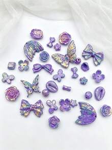 Cuentas de resina estampadas vintage con mariposa encantadora, rosa, lazo y forma de corazón para hacer pulseras, llaveros y accesorios para el cabello DIY - Multicolor - Ver 11
