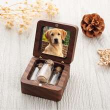 MerexSync Personalized Engraved Pet Memory Box With Custom Picture Frame, Wood Pet Cremation Keepsake Urn, Mini Glass Bottle For Pet Ashes Fur Hair, Heart Paw Wing Charm Option, Loss Of Dog Cat Condolence Memorial Gift - Multicolor - View 13