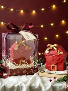 2 Sizes Santa Claus Gift Box Silicone Candle Mold, Bow-Knot Christmas Gift Box Shape With Santa Beard And Holly Berry Embossed Design, Soft Silicone Easy Release, Suitable For Soy Wax, Aromatic Plaster, Handmade Soap DIY - Santa Claus - View 3