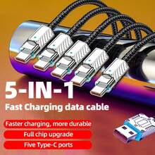 Kabel Pengisian Daya Ultra Cepat 5-in-1 120W (Tersedia dalam Dua Gaya: USB ke Type-C X5 ATAU USB ke Type-C X3 + Android X1 + Lightning X1) - Kompatibel dengan iPhone 15–17/Pro Max, Kompatibel dengan , dan Galaxy S24/S23; Kabel Pengisian Cepat Jalinan Nilon. - MultiWarna - View 7