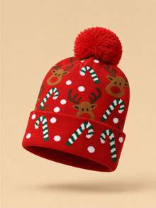 1pc Unisex Cartoon Pattern Knit Beanie Hat, Warm Christmas Hat With Ear Protection, Adjustable Woolen Cap For Autumn/Winter - Christmas - View 7