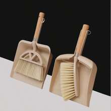 2PCS - 1 Dustpan + 1 Broom 1set Mini Dustpan And Brush Set, Wooden Handle Soft Bristle Cleaning Brush, Portable Hanging Desk Sweeper With Teeth Scraper, Small Broom Dustpan Combo For Desktop, Pet Hair, Keyboard, Home & Car Cleaning - Milky White - View 3
