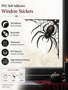 1pc Halloween Gothic Spider & Cobweb Corner Window Sticker, Self-Adhesive Peel And Stick PVC Window Decal, Waterproof Removable Spooky Glass Door Decor For Haunted House & Halloween Party Home Decor - Multicolor 2 - View 5