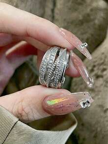1 pieza Anillo de apertura de lujo con diseño sencillo de nudo, estilo único y elegante, para el dedo índice - Plateado - Ver 3