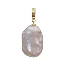 (Natural Pearl, Slight Difference Between Actual Product And Image) Baroque Rectangular Flat High-Quality Luster Freshwater Pearl Pendant, Exclamation Mark Shaped Gold Pendant Holder, Chain And Box Not Included - F - View 1