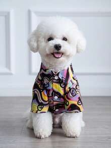 LUCKIE LABO 1 pieza Pijama de perro con estampado renderizado de moda, camisa casual de moda para mascotas, ropa para mascotas adecuada para gatos y perros, para interiores y exteriores - Multicolor - Ver 2