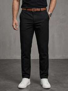 DAZY Summer Lightweight Cargo Pants, Men's Solid Color Commuter Casual Straight Leg Long Pants, Belt Not Included - Black - View 5