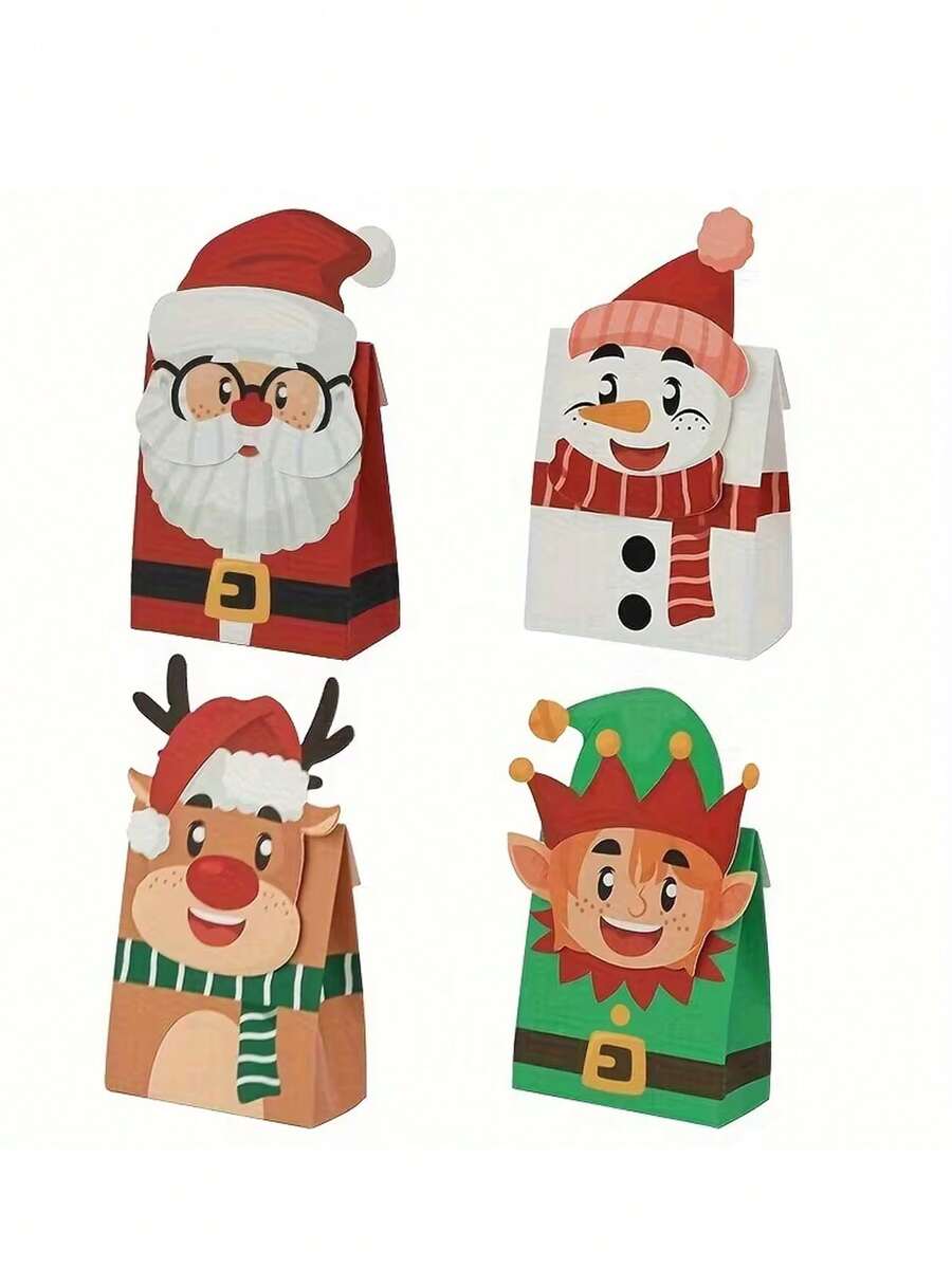 4pcs/1pc Christmas Gift Bag Set - Featuring Santa Claus, Snowman, Reindeer And Elf Patterns; Suitable For Christmas Party Gift Wrapping, Winter Theme Event Party Favors, Christmas Dinner Souvenirs, Etc. - One Size Fits All - View 1