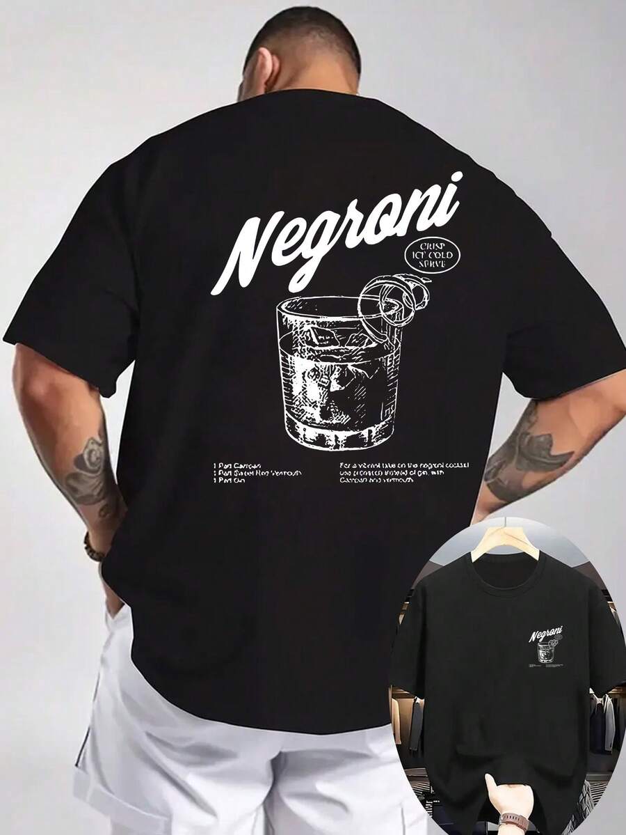 Nueva Camiseta Casual de Verano para Hombre, Manga Corta, Cuello Redondo Acanalado, Estampado Completo en la Parte Delantera y Trasera, Tejido de Punto, Fresca y Cómoda - Negro - Ver 1