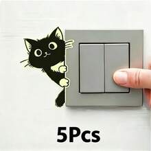 Glowing Peeking Cat Wall Decal, Night Light Switch Sticker, Removable Cute Animal Decoration, Suitable For Bedroom, Living Room, Smooth Walls, Glass And Tiles - A - View 9