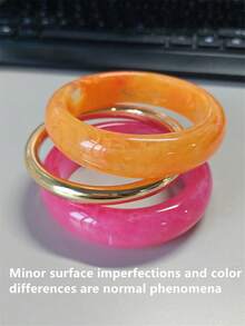Juego de 3 piezas/Set de pulseras apilables en rosa, naranja y dorado, brazaletes redondos minimalistas encantadores y de moda - Multicolor - Ver 3