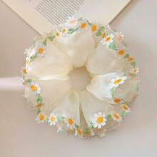 1pc Women's Cute Daisy Mesh Double Layer Hair Scrunchie, Fashionable Back Bun And Ponytail Hair Accessory, Suitable For Women's Daily, Party And Travel - Multicolor - View 8